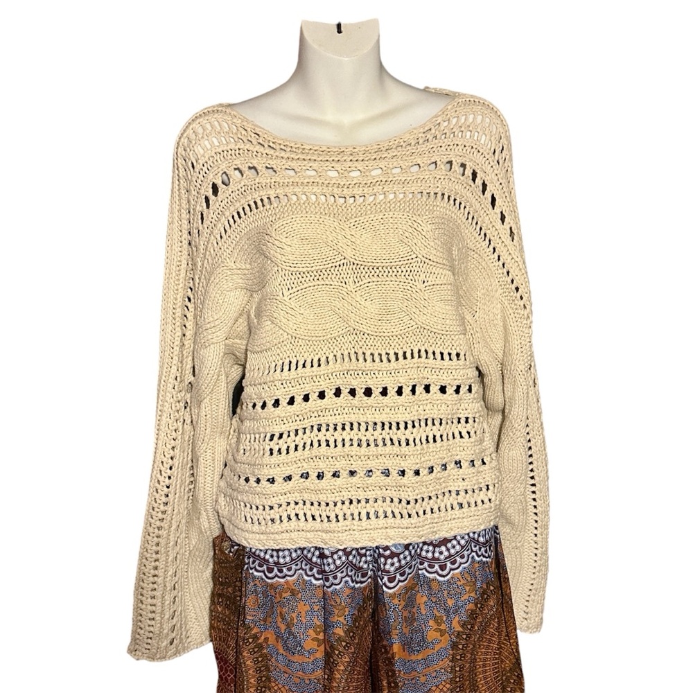 Off White Cable Knit Crew Neck Sweater